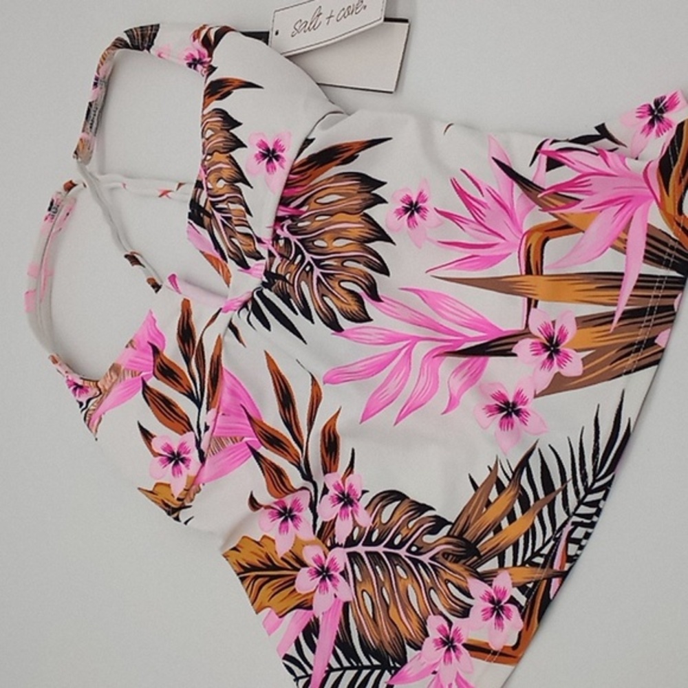 Salt + Cove Tropic Time Printed V-Wire Tankini Top White S